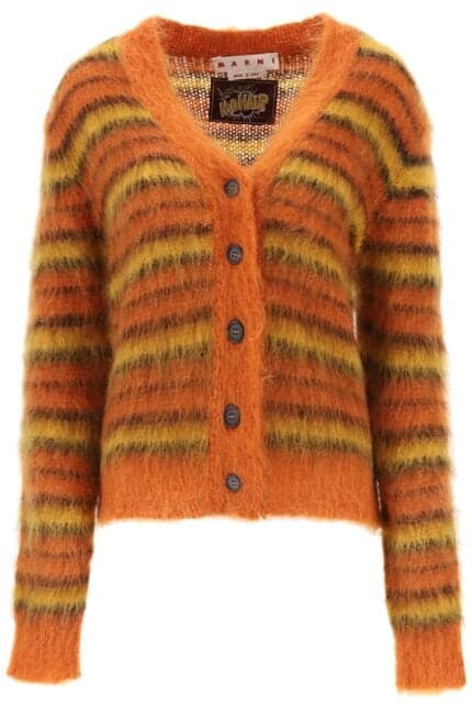 MARNI Cardigan In Striped Brushed Mohair