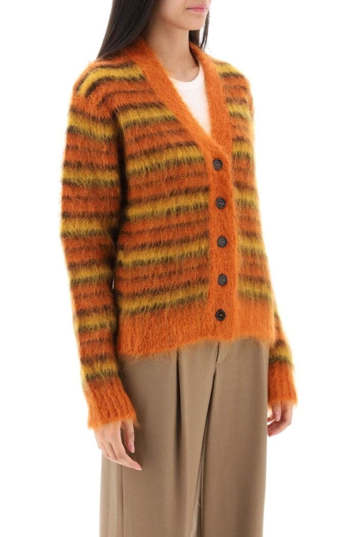 MARNI Cardigan In Striped Brushed Mohair