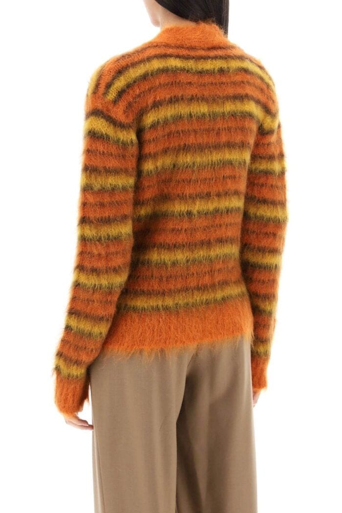 MARNI Cardigan In Striped Brushed Mohair