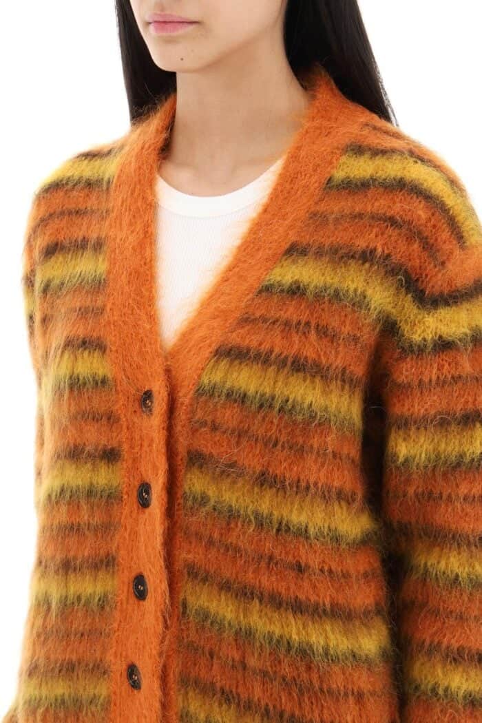 MARNI Cardigan In Striped Brushed Mohair