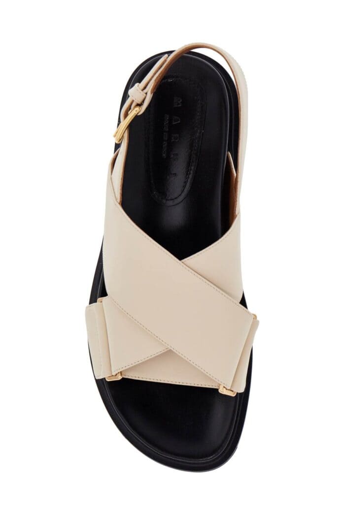 MARNI Fussbett Sandals In Silk White Leather With Low Heel