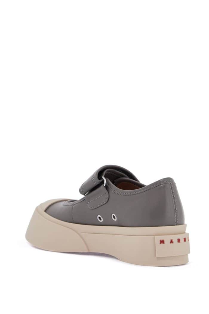 MARNI Gray Calfskin Low-top Sneakers With Hook-and-loop Closure