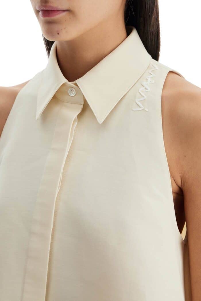 MARNI Ivory Cotton Women's Shirt With Embroidered Logo