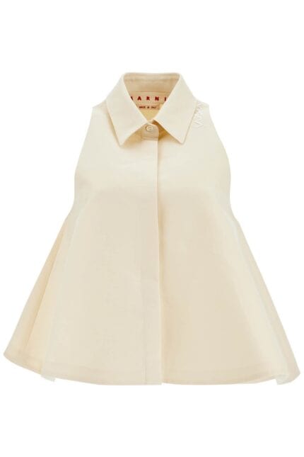 MARNI Ivory Cotton Women's Shirt With Embroidered Logo