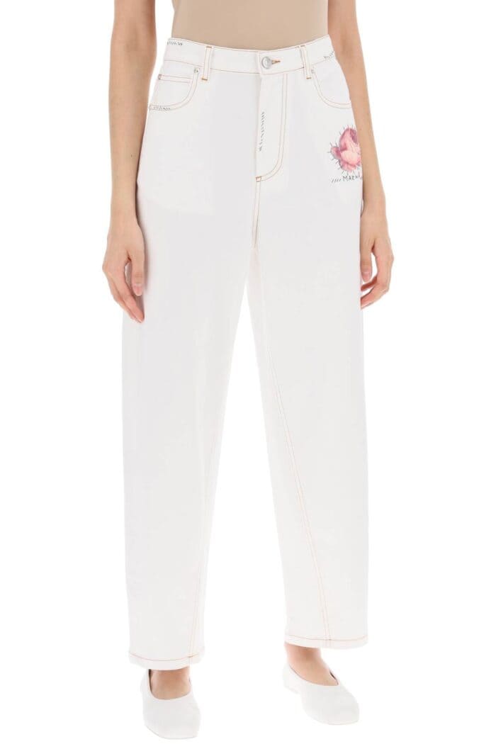 MARNI "jeans With Embroidered Logo And Flower Patch