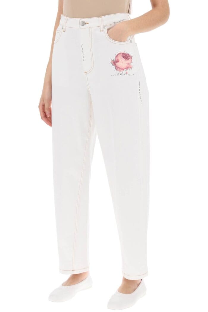 MARNI "jeans With Embroidered Logo And Flower Patch