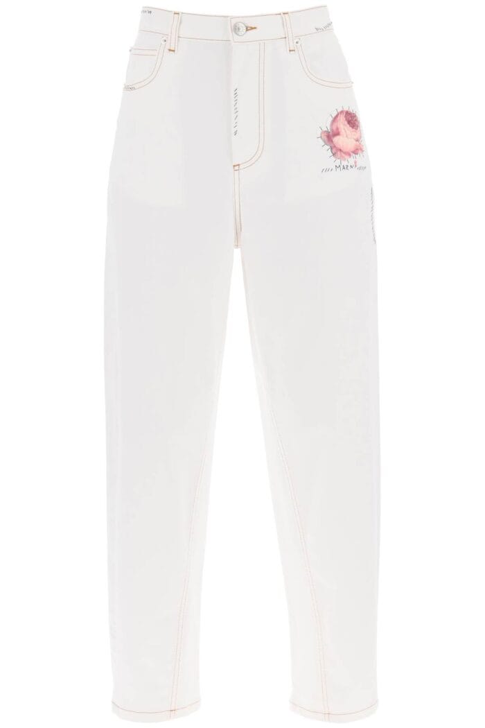 MARNI "jeans With Embroidered Logo And Flower Patch