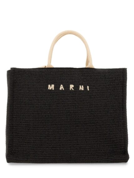 Marni LARGE RAFFIA EFFECT FABRIC TOTE BAG