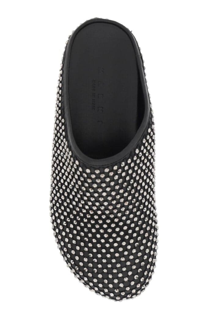 MARNI Leather Fussbett Clogs With Rhinestones