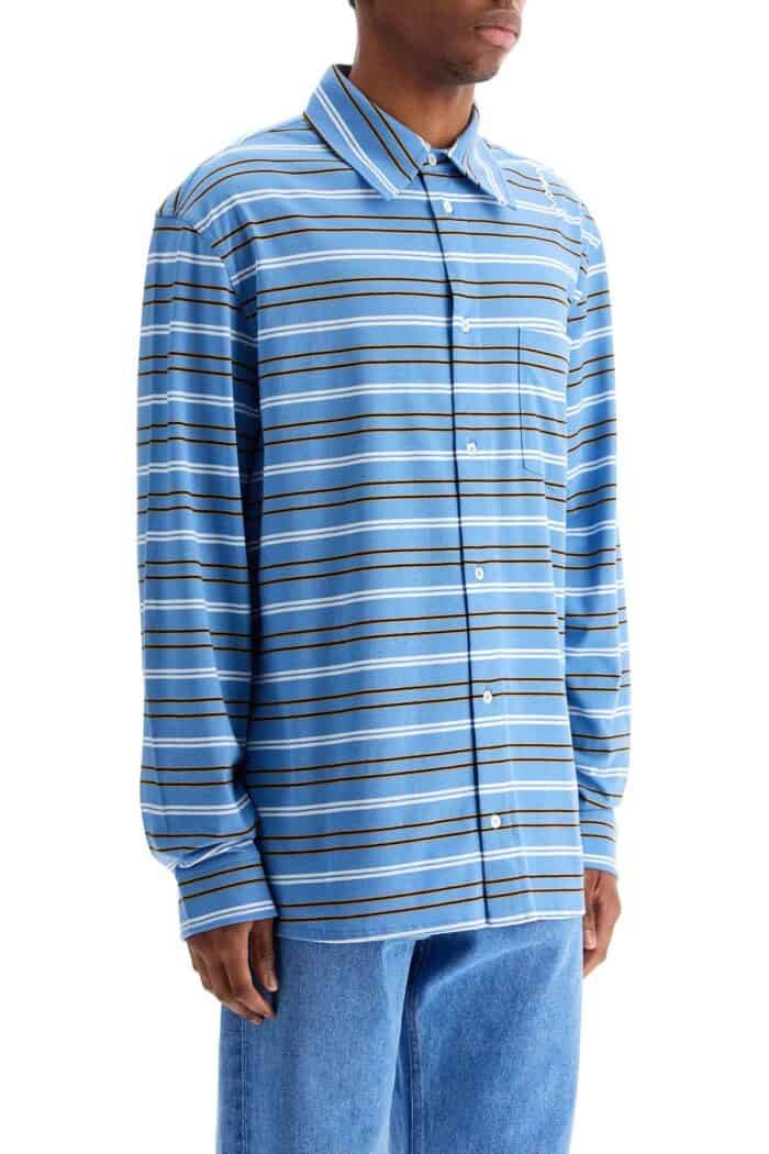 MARNI Light Blue Cotton Turtleneck Polo With Horizontal Stripes