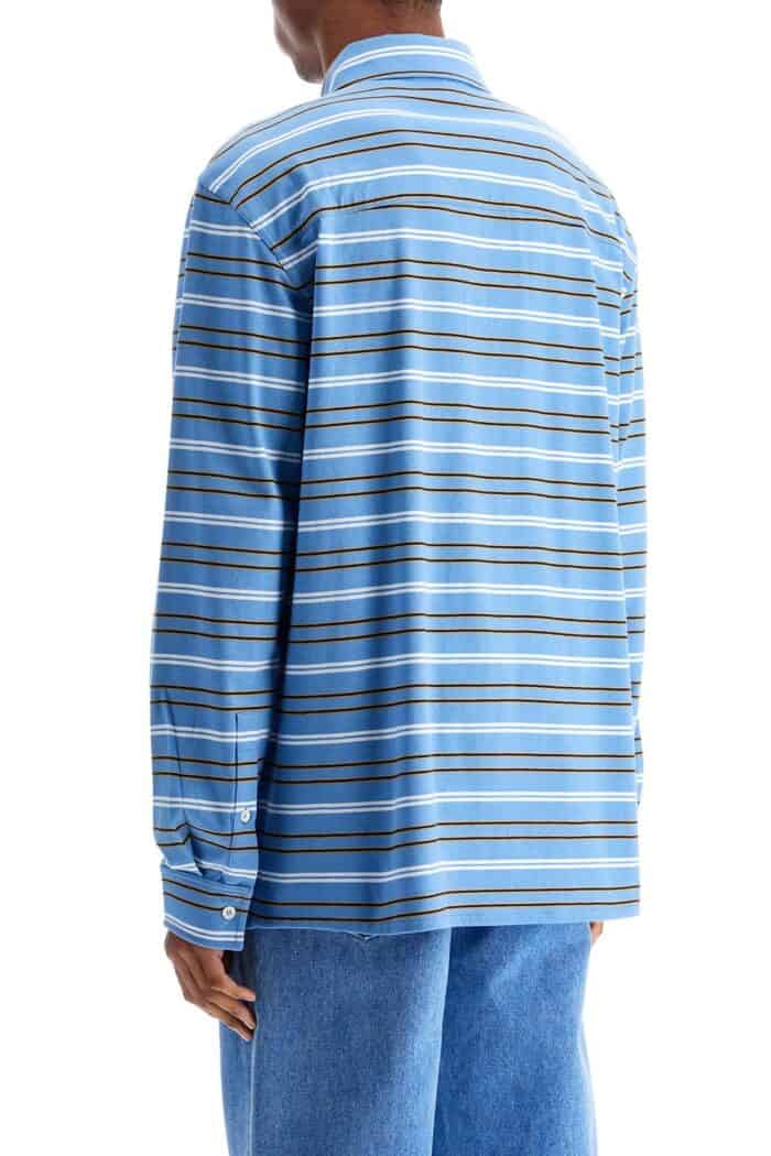 MARNI Light Blue Cotton Turtleneck Polo With Horizontal Stripes