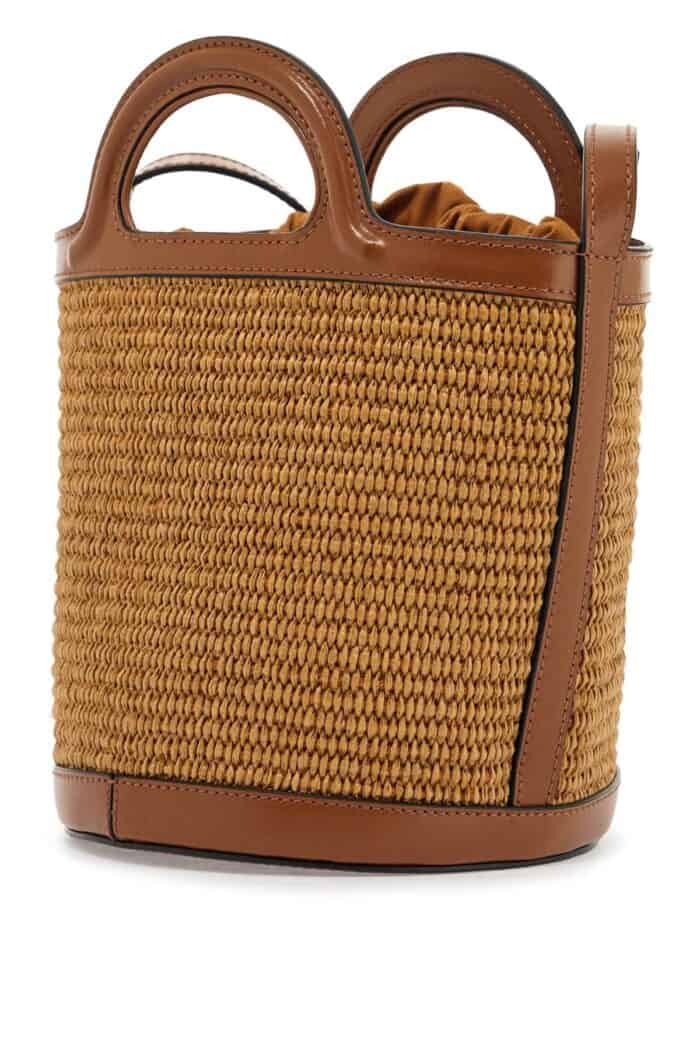 MARNI Light Brown Woven Fabric And Leather Bag With Circular Handles