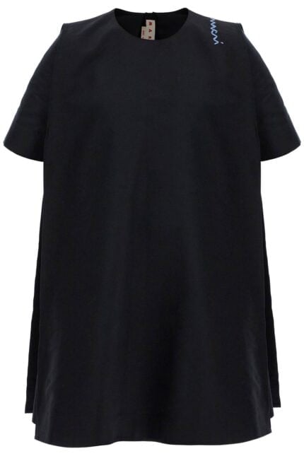 MARNI Loose Dress With Wide Neckline Black Cotton Short Sleeve