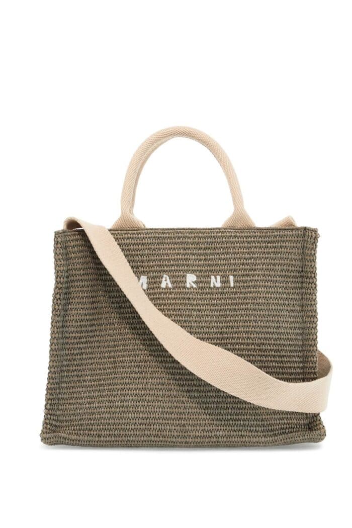 MARNI Raffia-effect Canvas Small Tote Bag