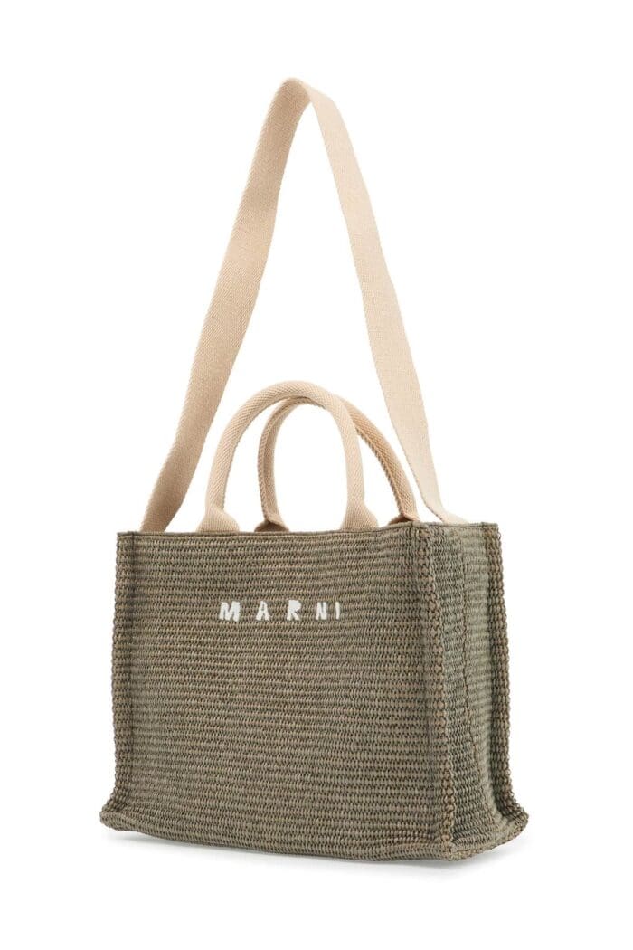 MARNI Raffia-effect Canvas Small Tote Bag