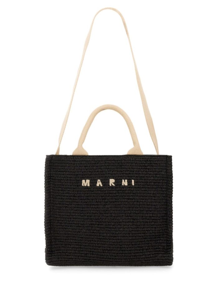 Marni RAFFIA EFFECT FABRIC SMALL TOTE BAG