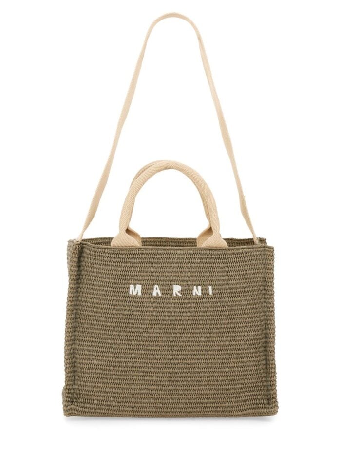 Marni RAFFIA EFFECT FABRIC SMALL TOTE BAG