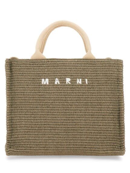 Marni RAFFIA EFFECT FABRIC SMALL TOTE BAG