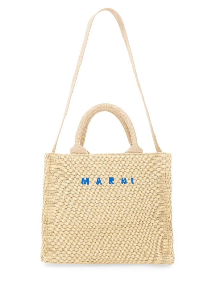 Marni RAFFIA EFFECT FABRIC SMALL TOTE BAG