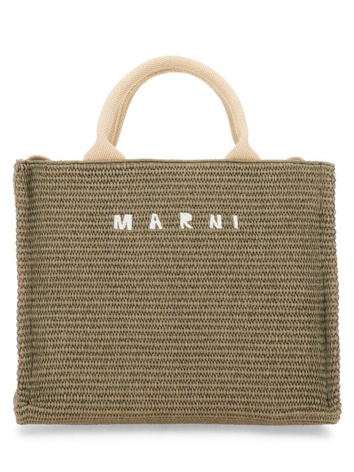 Marni RAFFIA EFFECT FABRIC SMALL TOTE BAG