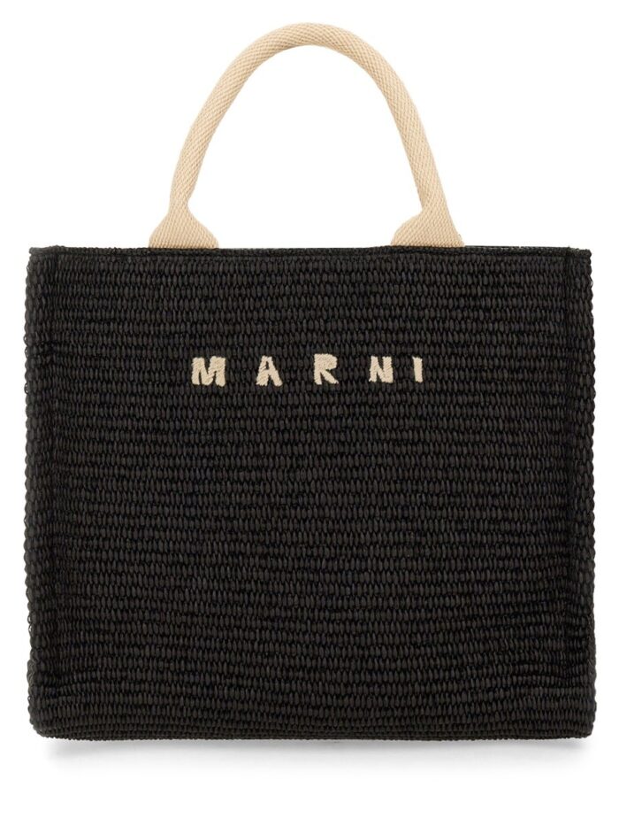 Marni RAFFIA EFFECT FABRIC SMALL TOTE BAG
