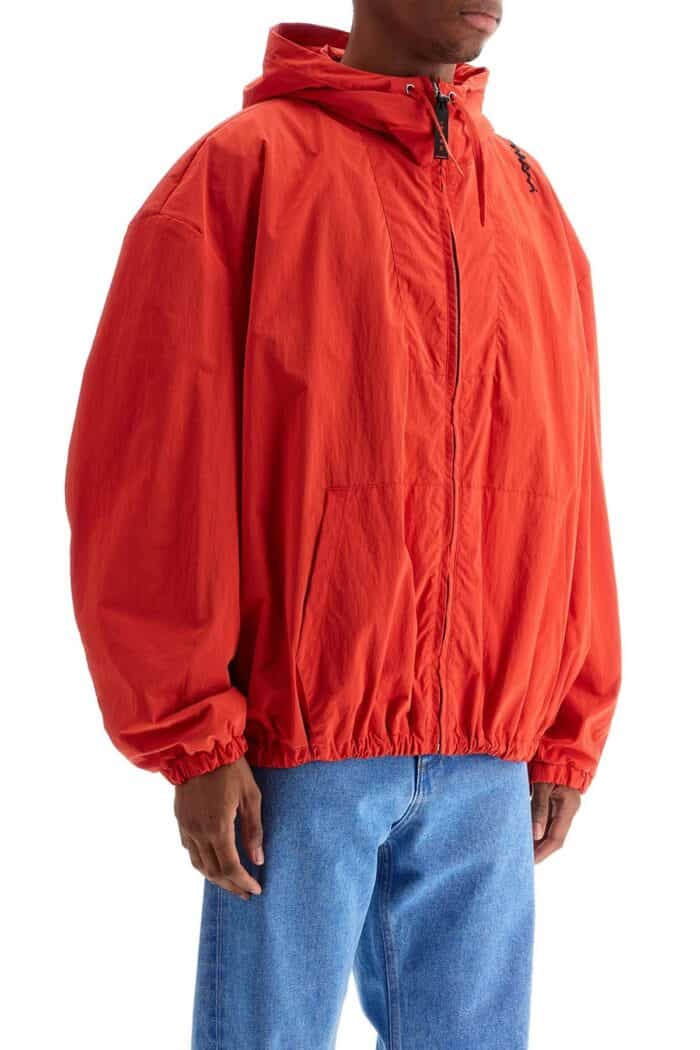 MARNI Red Hooded Jacket In Polyester With Embroidered Logo