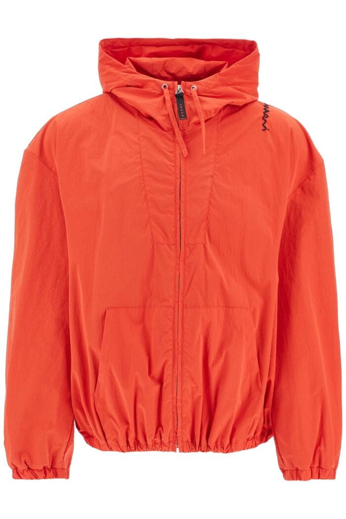 MARNI Red Hooded Jacket In Polyester With Embroidered Logo