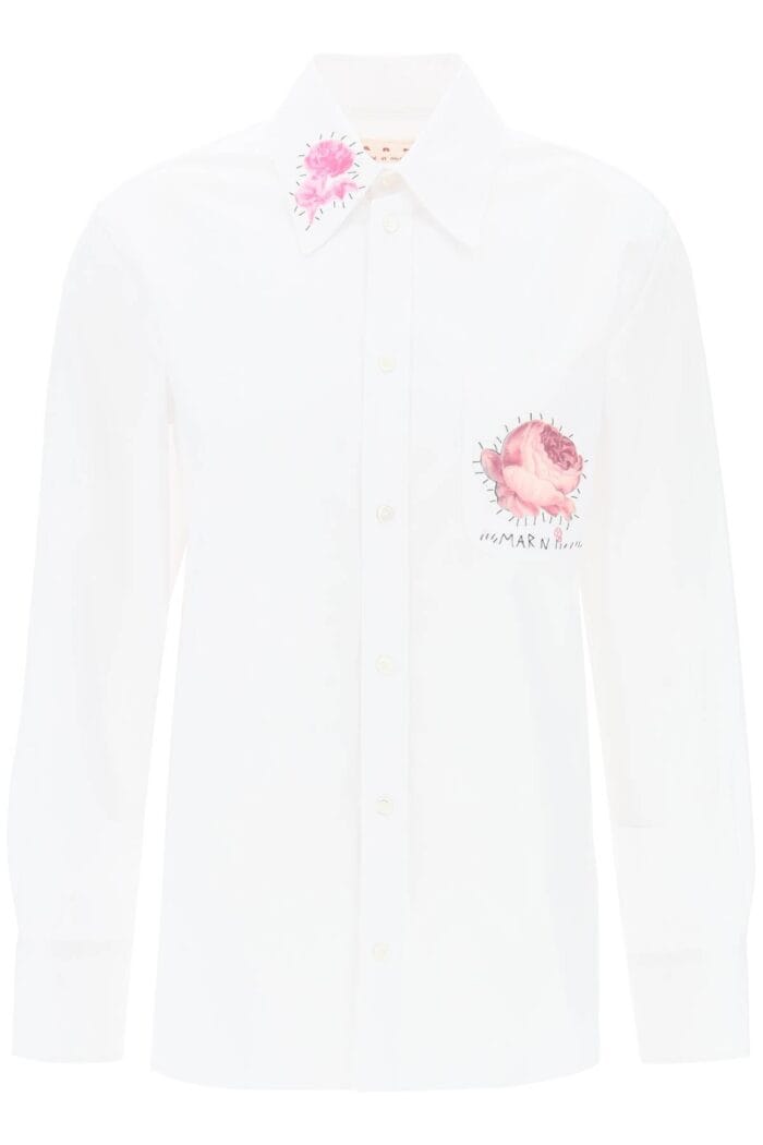 MARNI "shirt With Flower Print Patch And Embroidered Logo