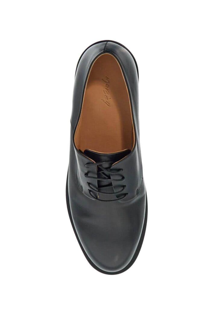 MARSLL Black Calf Leather Derby Shoes With Glossy Finish