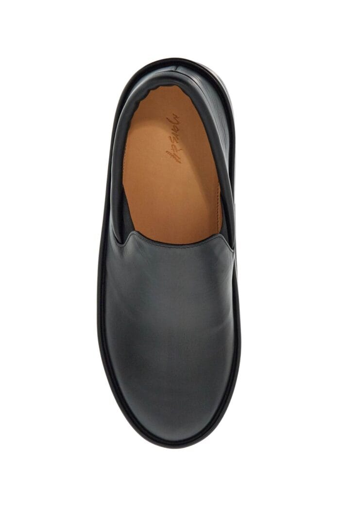 MARSLL Minimalist Black Calfskin Slip-on Slippers With Rubber Sole