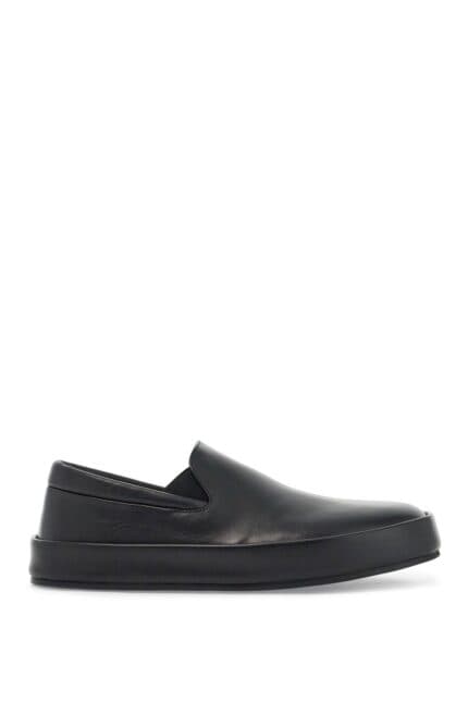 MARSLL Minimalist Black Calfskin Slip-on Slippers With Rubber Sole