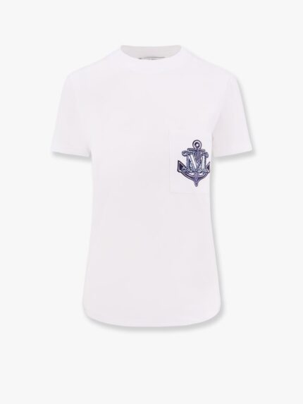 Max Mara Acacia Cotton T-shirt With Breast Pocket And Embroidery