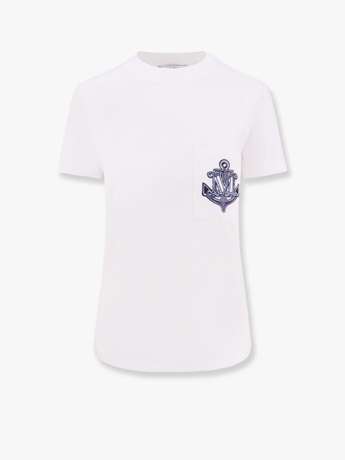 Max Mara Acacia Cotton T-shirt With Breast Pocket And Embroidery