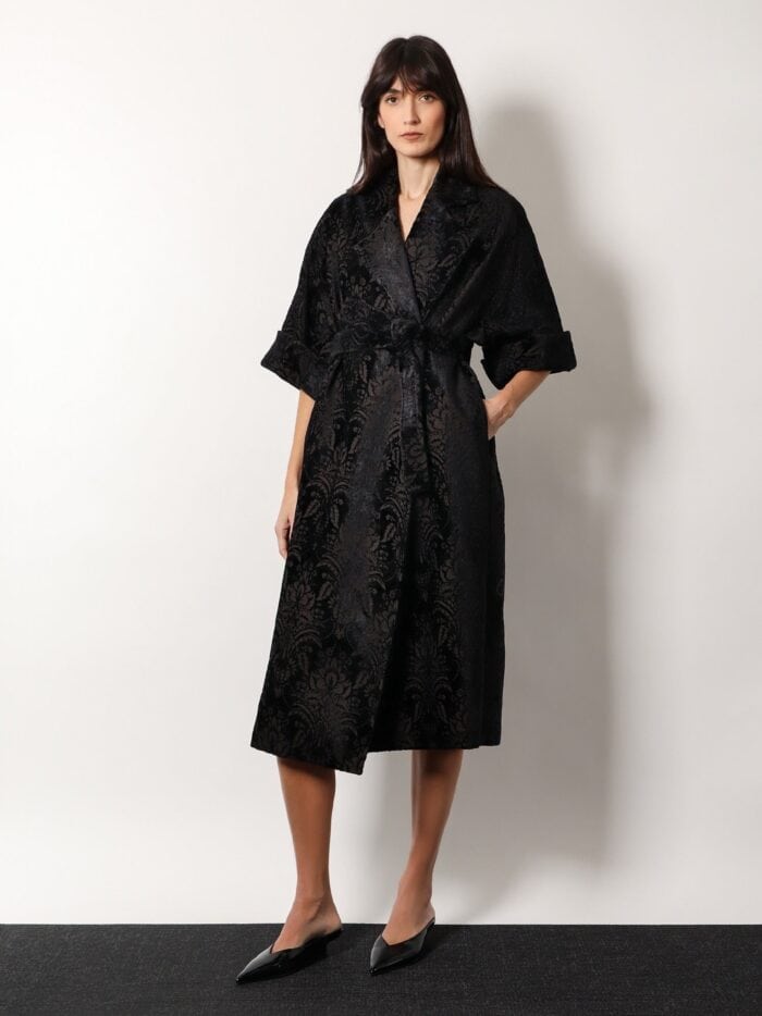 Max Mara Edolo Oversize Velvet Coat With Damask Motif