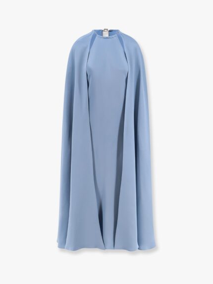 Max Mara Managua Silk Long Dress With Silk Cape And Metal Detail
