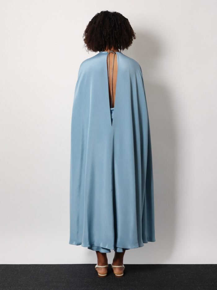 Max Mara Managua Silk Long Dress With Silk Cape And Metal Detail