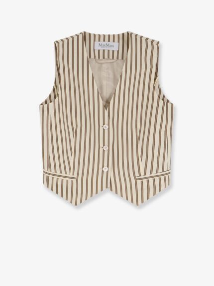 Max Mara Mxmfauno Striped Cotton And Silk Vest