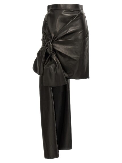 MCQUEEN Maxi Bow Leather Skirt
