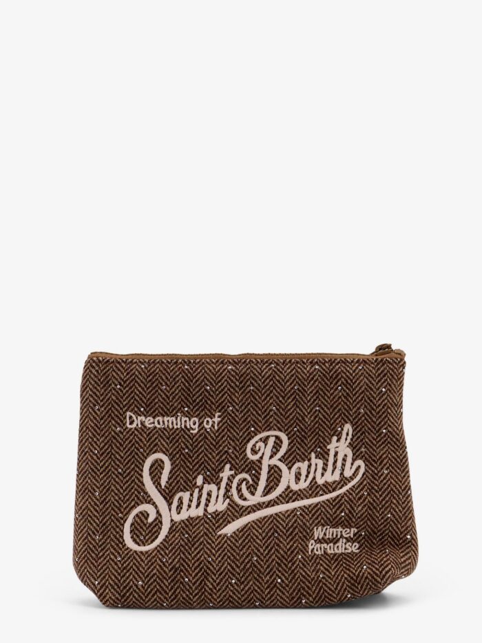 MC2 SAINT BARTH Aline Wool Clutch With Herringbone Motif And Rhinestones