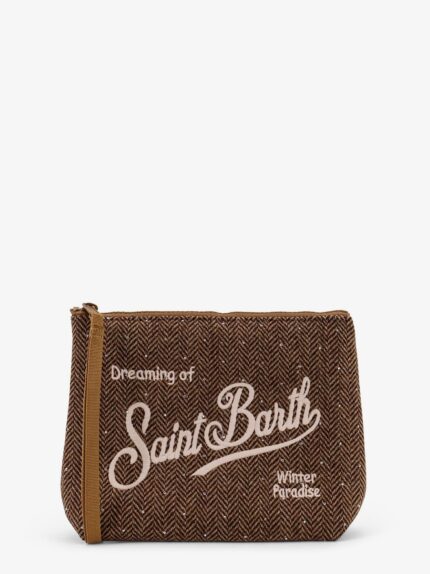 MC2 SAINT BARTH Aline Wool Clutch With Herringbone Motif And Rhinestones