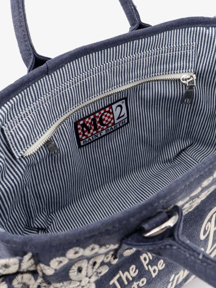 MC2 SAINT BARTH Colette Denim Shoulder Bag With Sangallo Embroidery