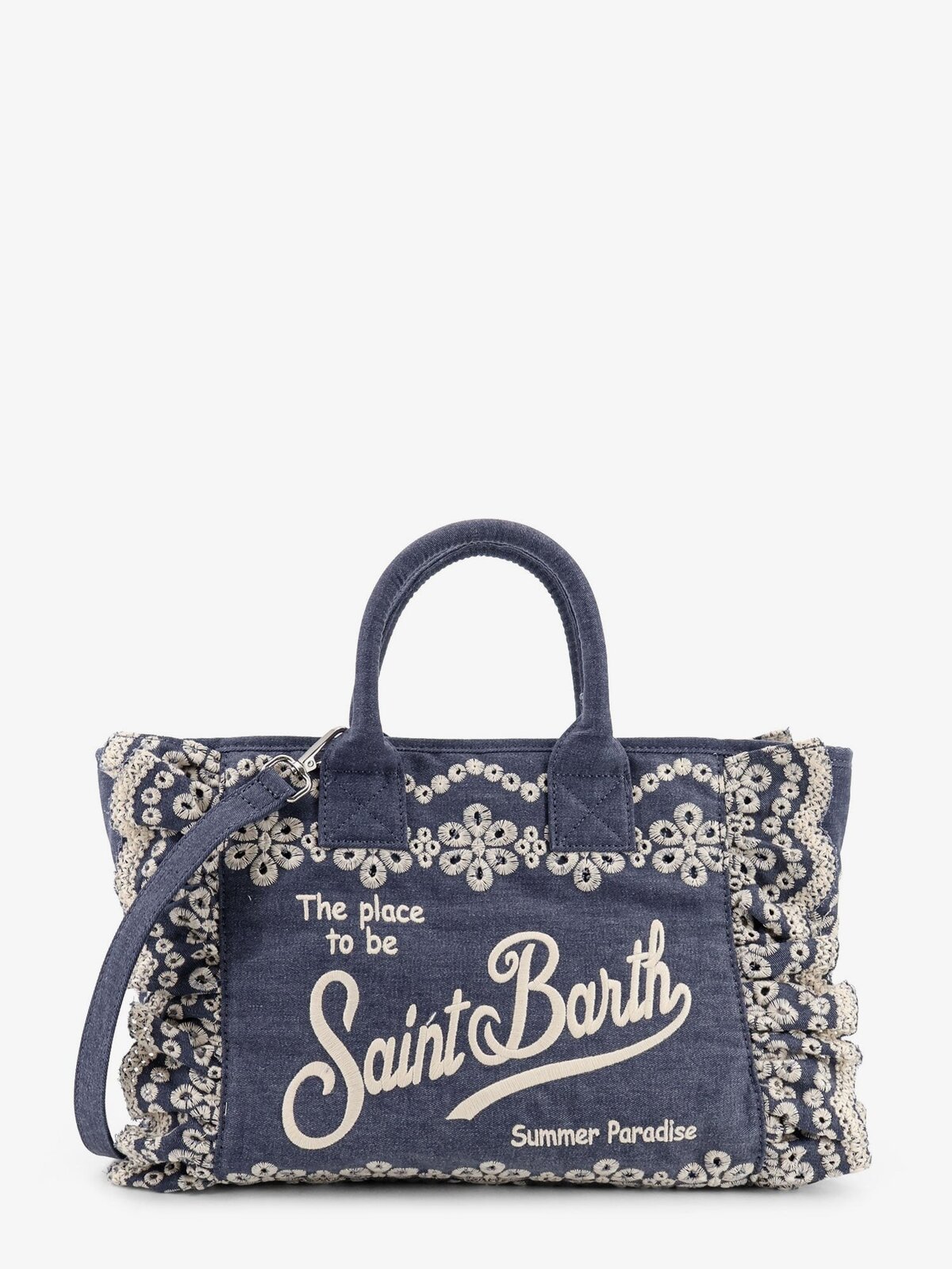 MC2 SAINT BARTH Colette Denim Shoulder Bag With Sangallo Embroidery