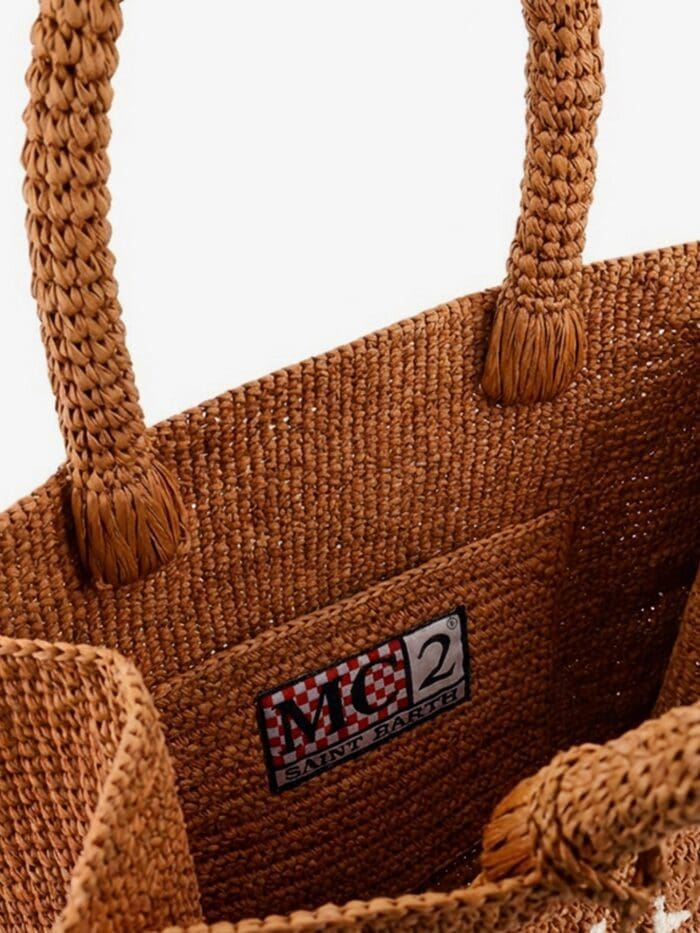 MC2 SAINT BARTH Colette Raffia Handbag With Embroidered Logo