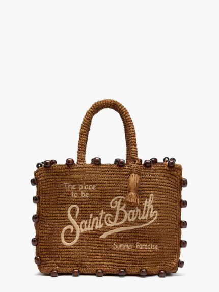 MC2 SAINT BARTH Colette Rafia Handbag With Logo Embroidery