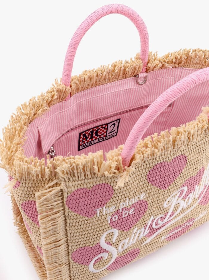 MC2 SAINT BARTH Colette Straw Handbag With Hearts Print