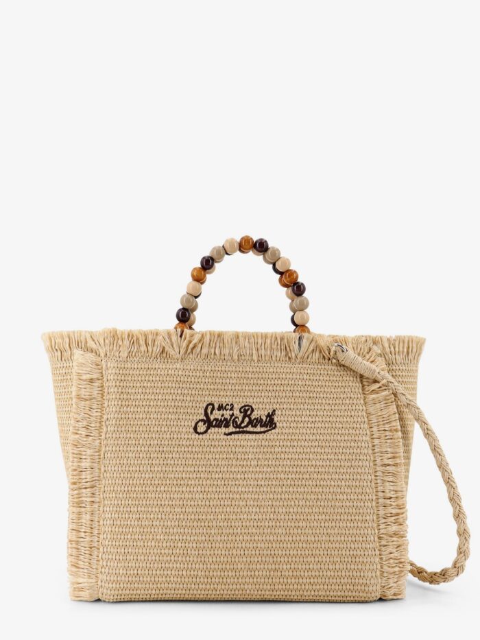 MC2 SAINT BARTH Colette Straw Raffia Handbag With Wooden Beads