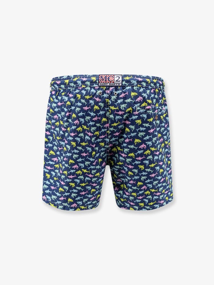 MC2 SAINT BARTH Nylon Swim Shorts With Shark Trouble Print