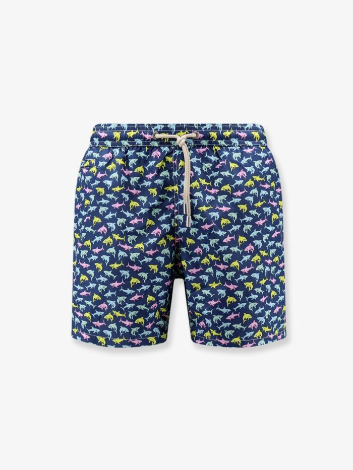 MC2 SAINT BARTH Nylon Swim Shorts With Shark Trouble Print