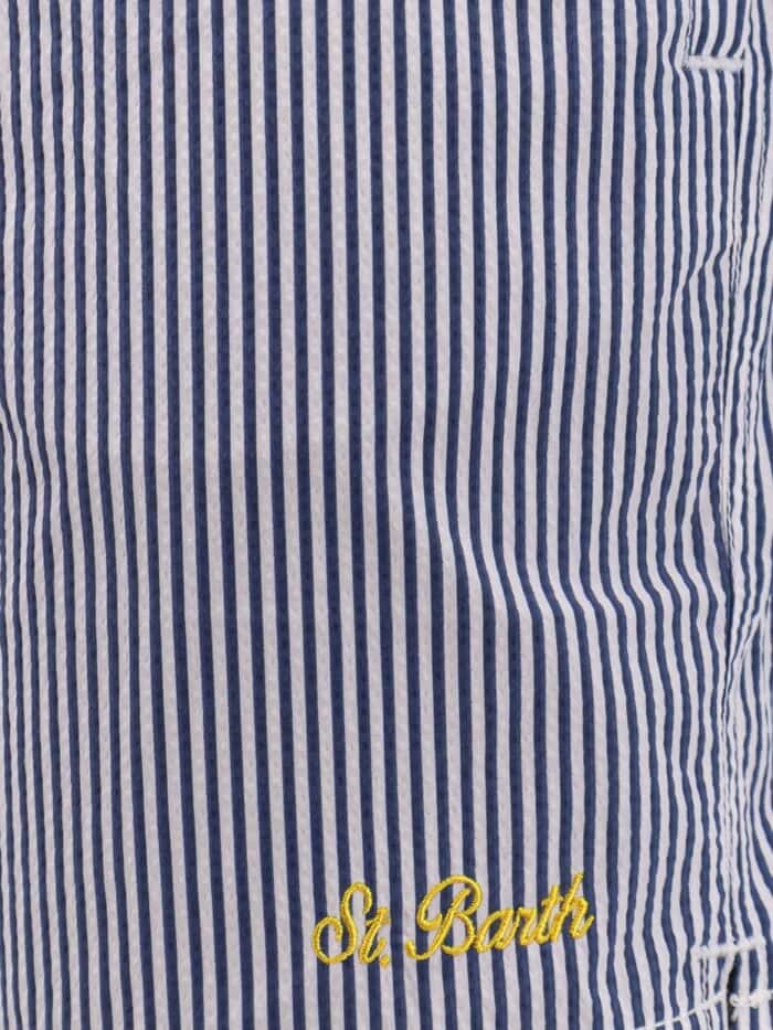 MC2 SAINT BARTH Patmos Nylon Swim Trunk With Seersucker Stripes Print