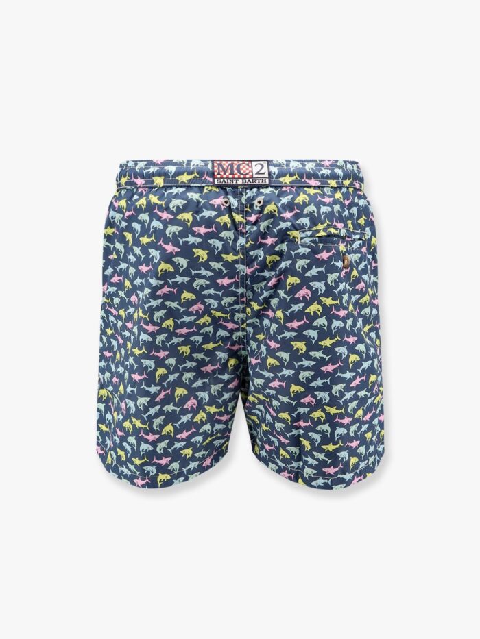 MC2 SAINT BARTH Recycled Nylon Swim Trunks With Shark Trouble Multicolor Print